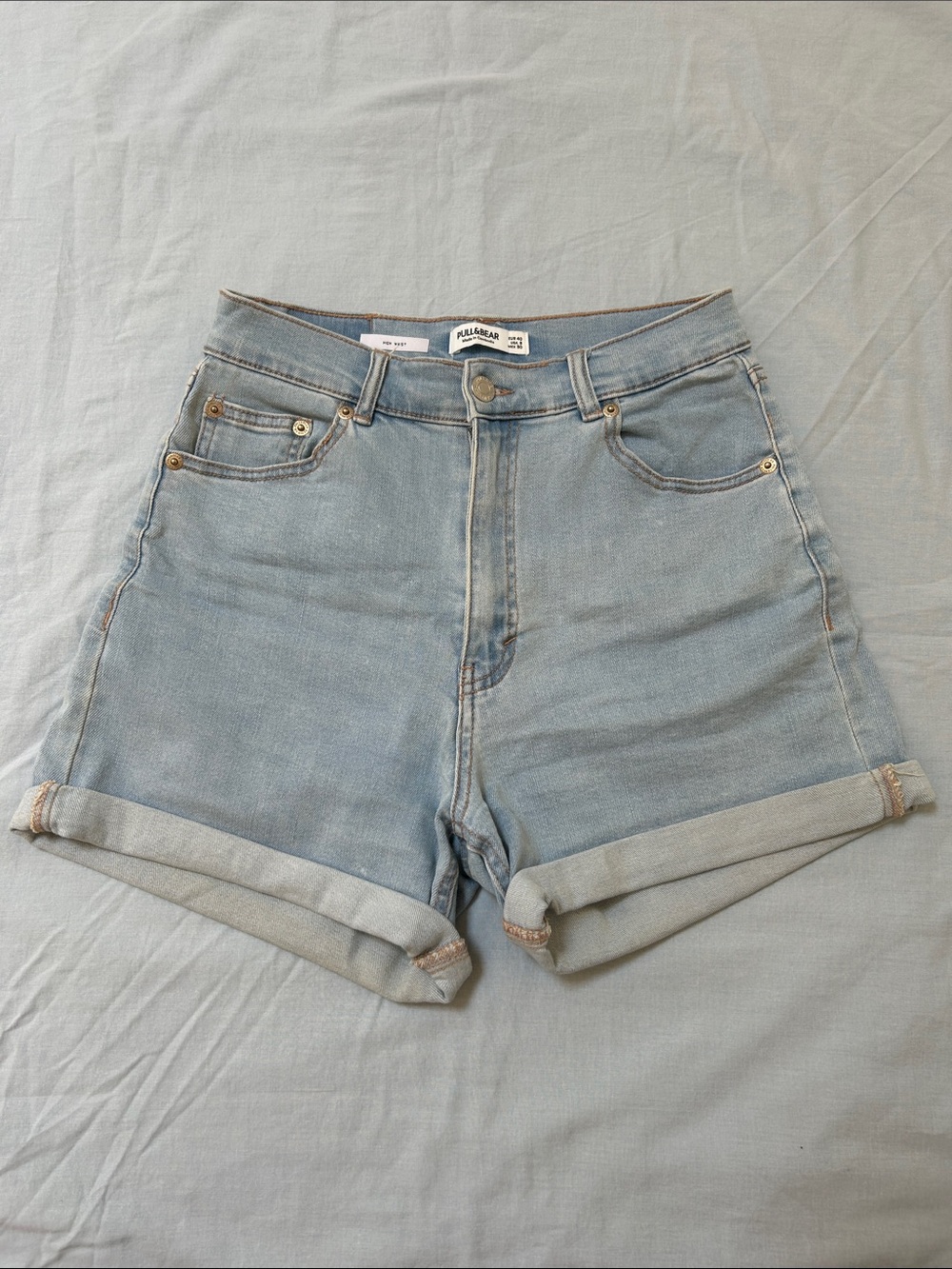 Pull&Bear Light Blue High Rise Denim Shorts